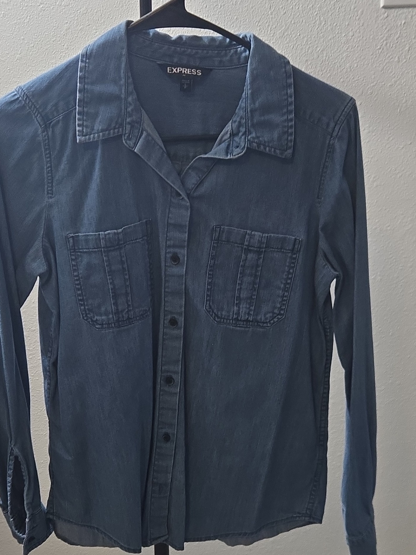 Express Denim Button-Up Shirt In Washed Blue
